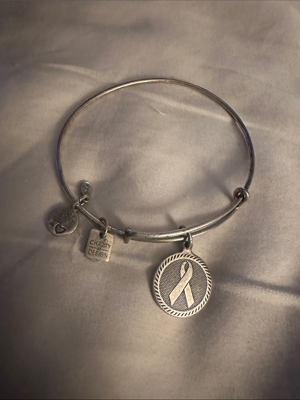 Alex and Ani Silver Awareness Ribbon Charm Bangle
